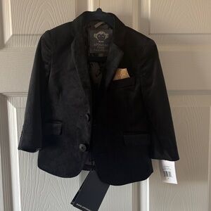 Toddle Black Velvet Blazer with Gold Pocket Square Accent